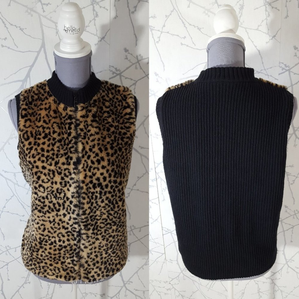 Cotton Country Leopard Print Faux Fur Full Zip Vest